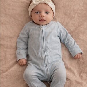 Carters Purely Soft Blue Ribbed Sleeper | Footed Zip Pajamas 0–3M